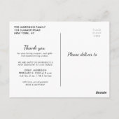 Danke | Stilvolle Typografie-Geburtsankündigung Postkarte (Rückseite)