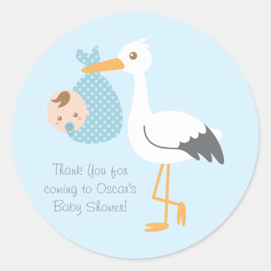 Danke Stork liefert Niedlichen Baby Boy Runder Aufkleber (Vorderseite)