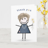 Danke Strichmännchen Girl mit Daisies Karte (Gelbe Blume)