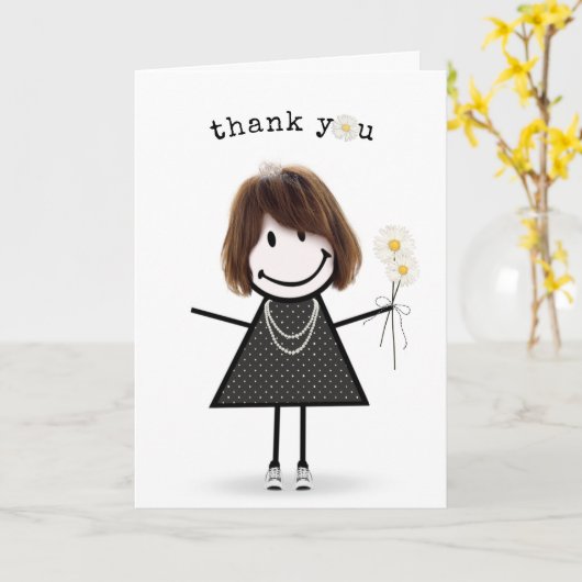Danke Strichmännchen Girl mit Daisies Karte (Gelbe Blume)
