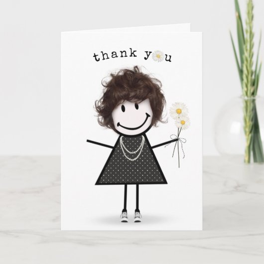Danke Strichmännchen Girl mit Daisies Karte (Vorderseite)