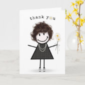 Danke Strichmännchen Girl mit Daisies Karte (Gelbe Blume)