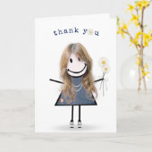 Danke Strichmännchen Girl mit Daisies Karte (Gelbe Blume)
