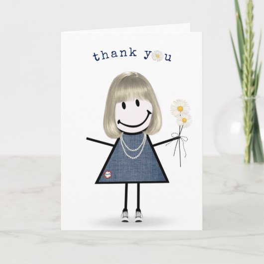 Danke Strichmännchen Girl mit Daisies Karte (Vorderseite)