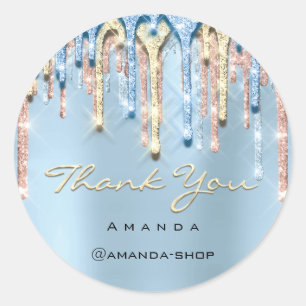 Danke Sweet 16. Bridal Rose Glitzer Tropfen Blue Runder Aufkleber