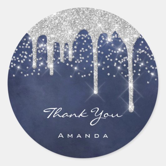 Danke Sweet 16. Bridal Wedding Blue Navy Favor Cl Runder Aufkleber (Vorderseite)