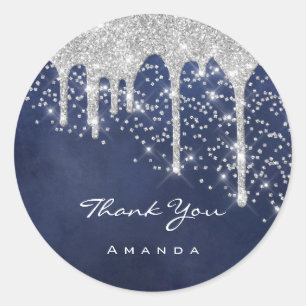 Danke Sweet 16. Bridal Wedding Blue Navy Gefallen Runder Aufkleber