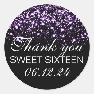 Danke Sweet 16 Midnight Glam Lila Runder Aufkleber