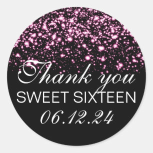 Danke Sweet 16 Midnight Glam Pink Runder Aufkleber