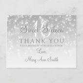 Danke Sweet 16 Silver Bokeh Sparkle Lights Postkarte (Vorderseite)