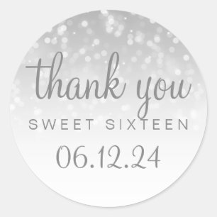 Danke Sweet 16 Silver Bokeh Sparkle Lights Runder Aufkleber