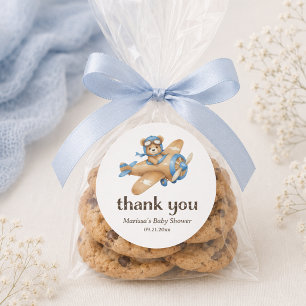 Danke Teddybär-Pilot-Baby-Junge-Shower-Aufkleber Runder Aufkleber