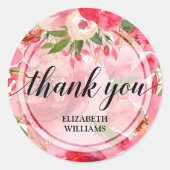 Danke, Text Peony Blume Runder Aufkleber (Vorderseite)