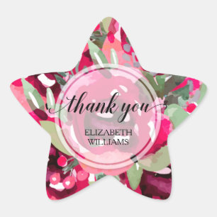 Danke Text Wasserfarbe Blumen Stern-Aufkleber