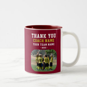 Danke Trainer mit Teamname Foto Zweifarbige Tasse