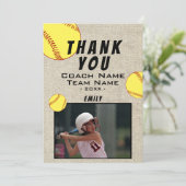 Danke Trainer Rustic Softball Foto Karte (Stehend Vorderseite)