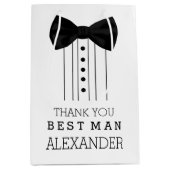 Danke Trauzeuge-Schwarz-Bogen-Krawattetuxedo-Shirt Mittlere Geschenktüte (Vorderseite)