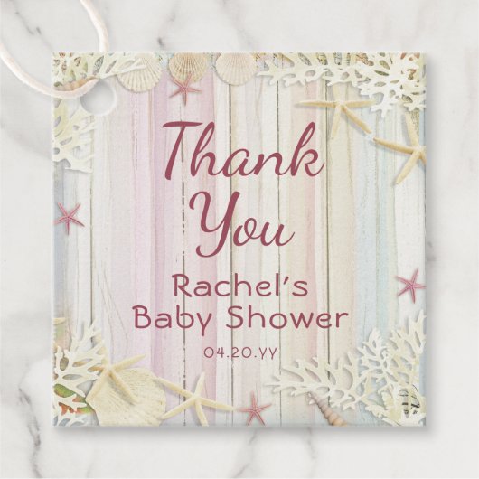 Danke Tropical Beach Seashell Baby Dusche Geschenkanhänger (Vorderseite)