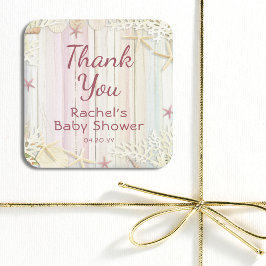 Danke Tropical Beach Seashell Baby Dusche Quadratischer Aufkleber