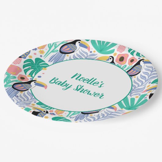 Danke Tropical Toucan Bird Baby Dusche Pappteller (Schrägansicht)