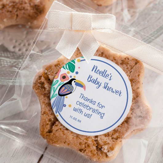 Danke Tropical Toucan Bird Baby Dusche Runder Aufkleber