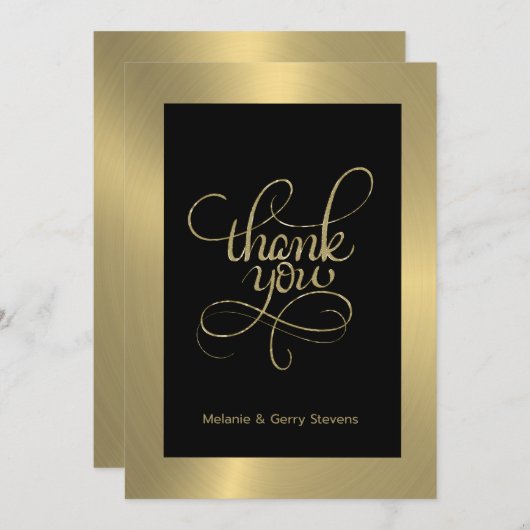 Danke Typografie, Gold auf schwarzem Hintergrund (Vorne/Hinten)