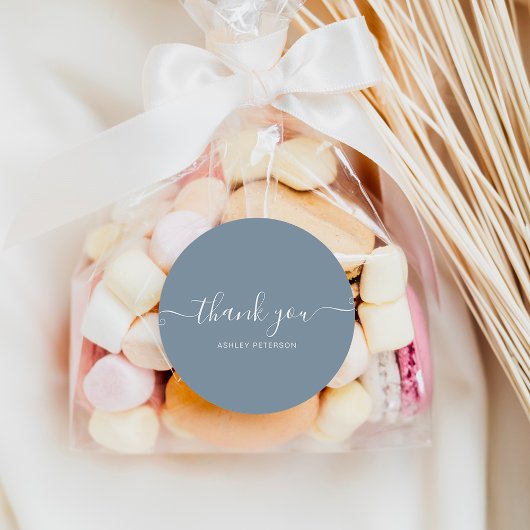 Danke Typografie minimalistisch staubblau Runder Aufkleber