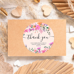 Danke Typografie pastellene Wiesenwildblumen Runder Aufkleber