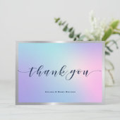 Danke, Typografie pink und blau ombre Dankeskarte (Stehend Vorderseite)