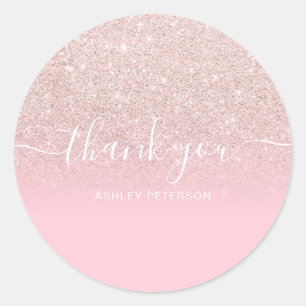 Danke Typografie Rose pink Glitzer ombre Runder Aufkleber