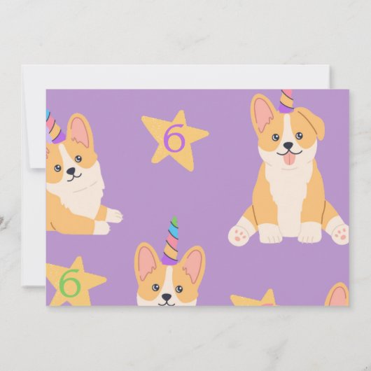 Danke Unicorn Girl Birthday, Corgi Party Einladung (Rückseite)