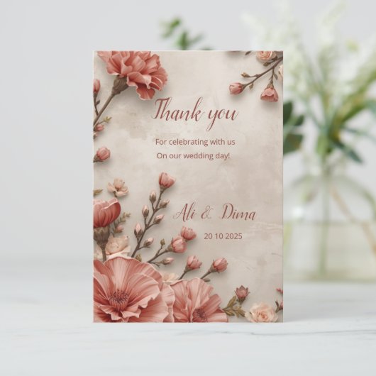 Danke: Unsere Liebe blüht Dankeskarte (Stehend Vorderseite)