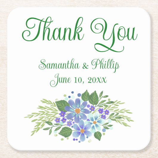 Danke Untersetzer Gastgeschenk Hochzeit grüner Bau (Vorderseite)