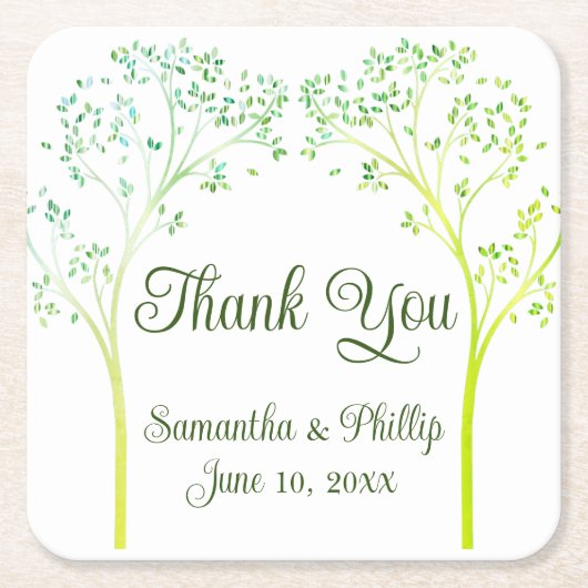 Danke Untersetzer Gastgeschenk Hochzeit grüner Bau (Vorderseite)