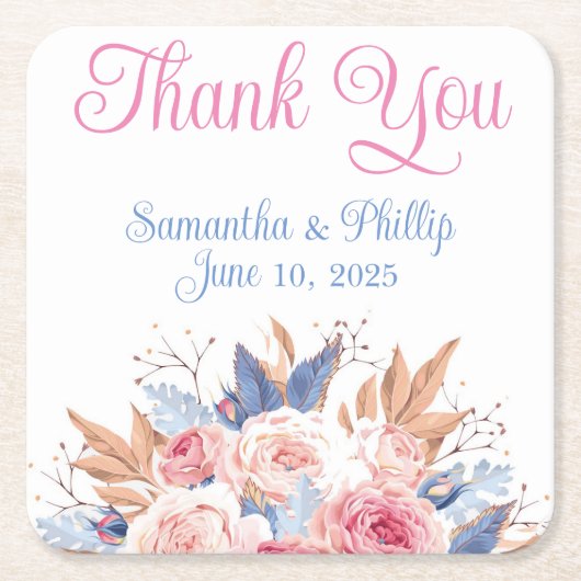 Danke, Untersetzer Gastgeschenk Hochzeit pink blau (Vorderseite)