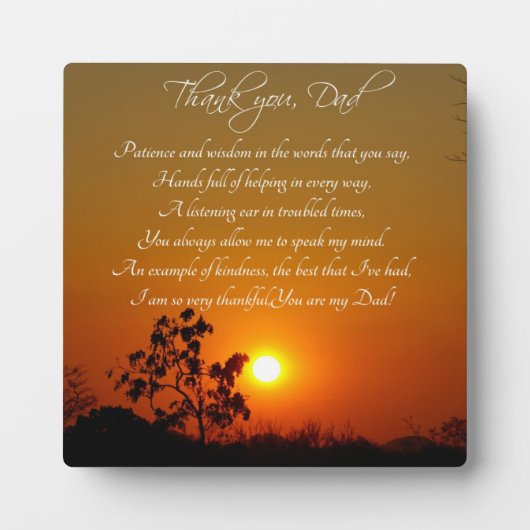 "Danke, Vater" Gedicht Gift Plaque Fotoplatte (Vorderseite)