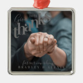 Danke Verlobtes Foto Grau Ornament Aus Metall (Vorne)