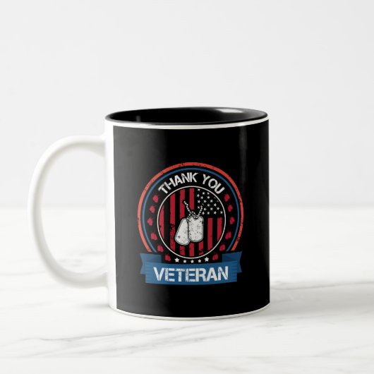 Danke Veteran | Patriotische Militärtribut Zweifarbige Tasse (Links)