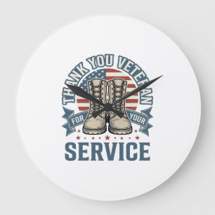 Danke Veteran Patriotische Stiefel Service Shirt_1 Große Wanduhr