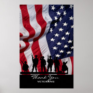 Danke Veterane - amerikanische Flagge und Soldaten Poster