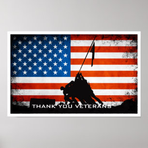 Danke Veterane - Flaggen-und Soldat-Silhouette Poster