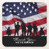 Danke Veterane - Soldat-Silhouette und Flagge Rechteckiger Pappuntersetzer (Vorderseite)