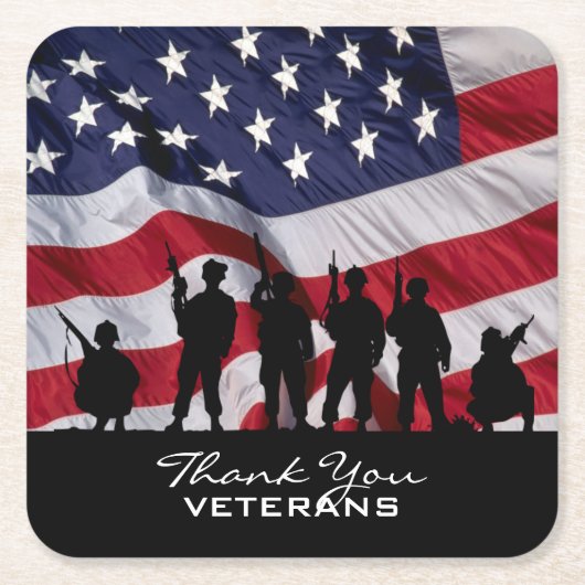 Danke Veterane - Soldat-Silhouette und Flagge Rechteckiger Pappuntersetzer (Vorderseite)