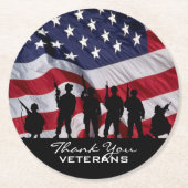 Danke Veterane - Soldat-Silhouette und Flagge Runder Pappuntersetzer (Vorderseite)