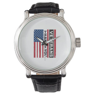 Danke Veteranen Distressed Flagge Vektor Design_1 Armbanduhr