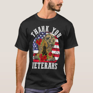 Danke Veteranen Kampfstiefel Blume Veteranen Tag V T-Shirt