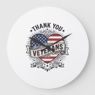 Danke Veteranen Patriotisches Herz Vektor Design_1 Große Wanduhr