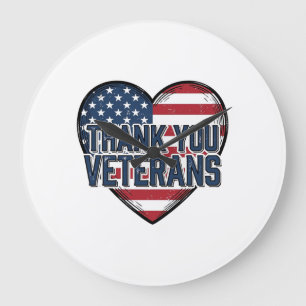 Danke Veteranen Patriotisches Herz Vintage-Design_ Große Wanduhr