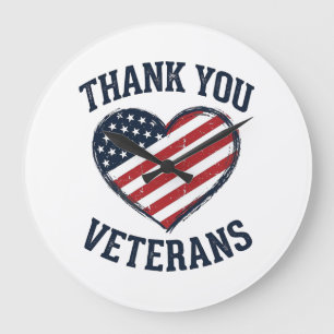Danke Veteranen Patriotisches Herz Vintage-Shirt D Große Wanduhr