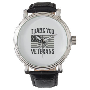 Danke Veteranen Vintage-Flagge Soldat Shirt Desi Armbanduhr